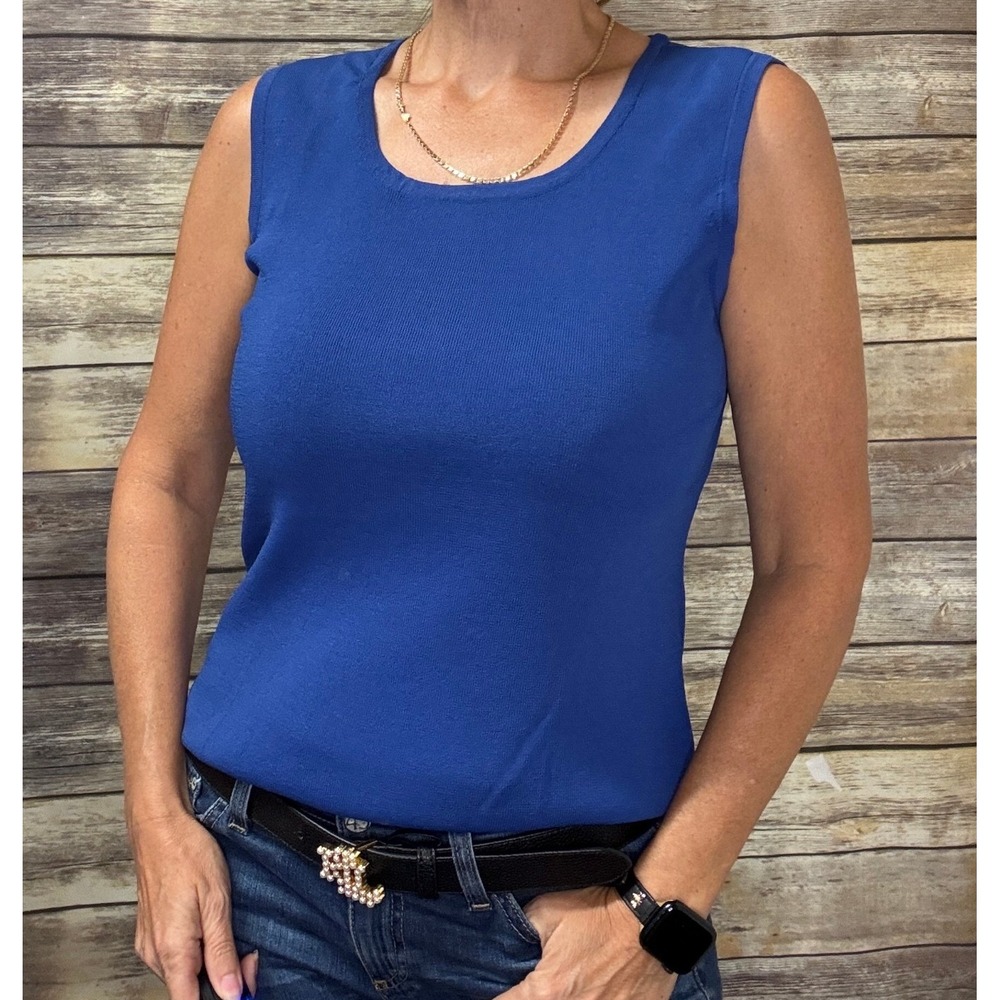 Choices Womens Royal Blue Sleeveless Knit Scoop Neck Tank Top S Small Capsule